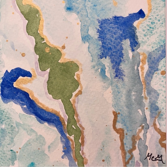 Abstract Waterfall Original Art Watercolor Landscape Painting - Picture 10 of 16